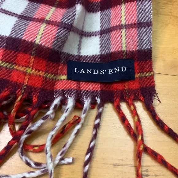 Land's End Red Plaid Winter Scarf EUC 418320 Unisex 15"x62" - Picture 2 of 6